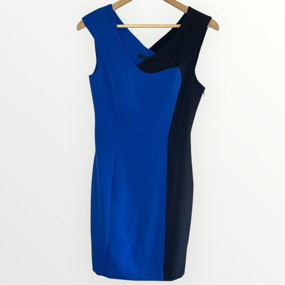 NWOT JAY GODFREY Blue & Black Colorblocked Sheath Dress,‎ Size 4 - Picture 1 of 6